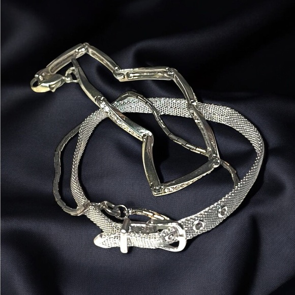 Silver Mesh Belt Buckle Bracelet with 2 other Silver Tone Vintage Bracelets - Picture 1 of 7